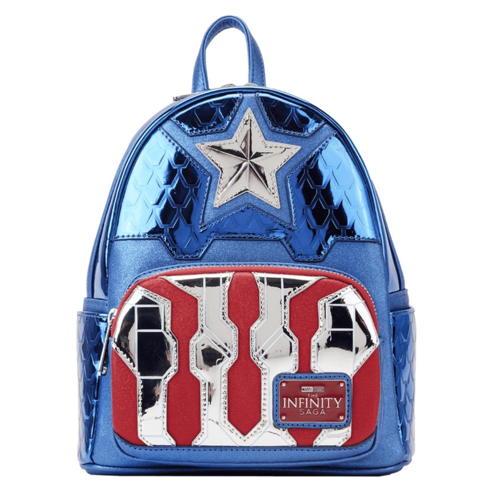 NWT - Loungefly Marvel Metallic Captain America Cosplay Mini Backpack